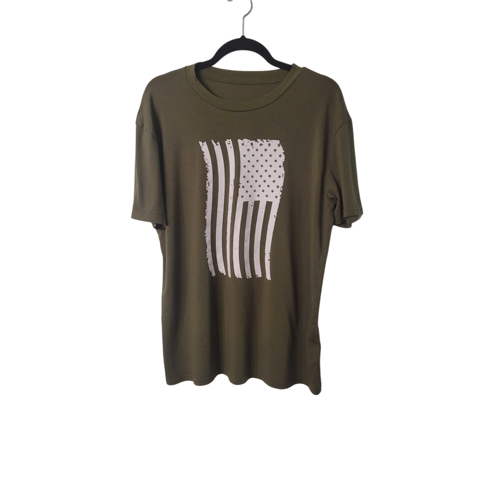 Women's Army Green Short Sleeve Tee with American Flag Design Size XL
